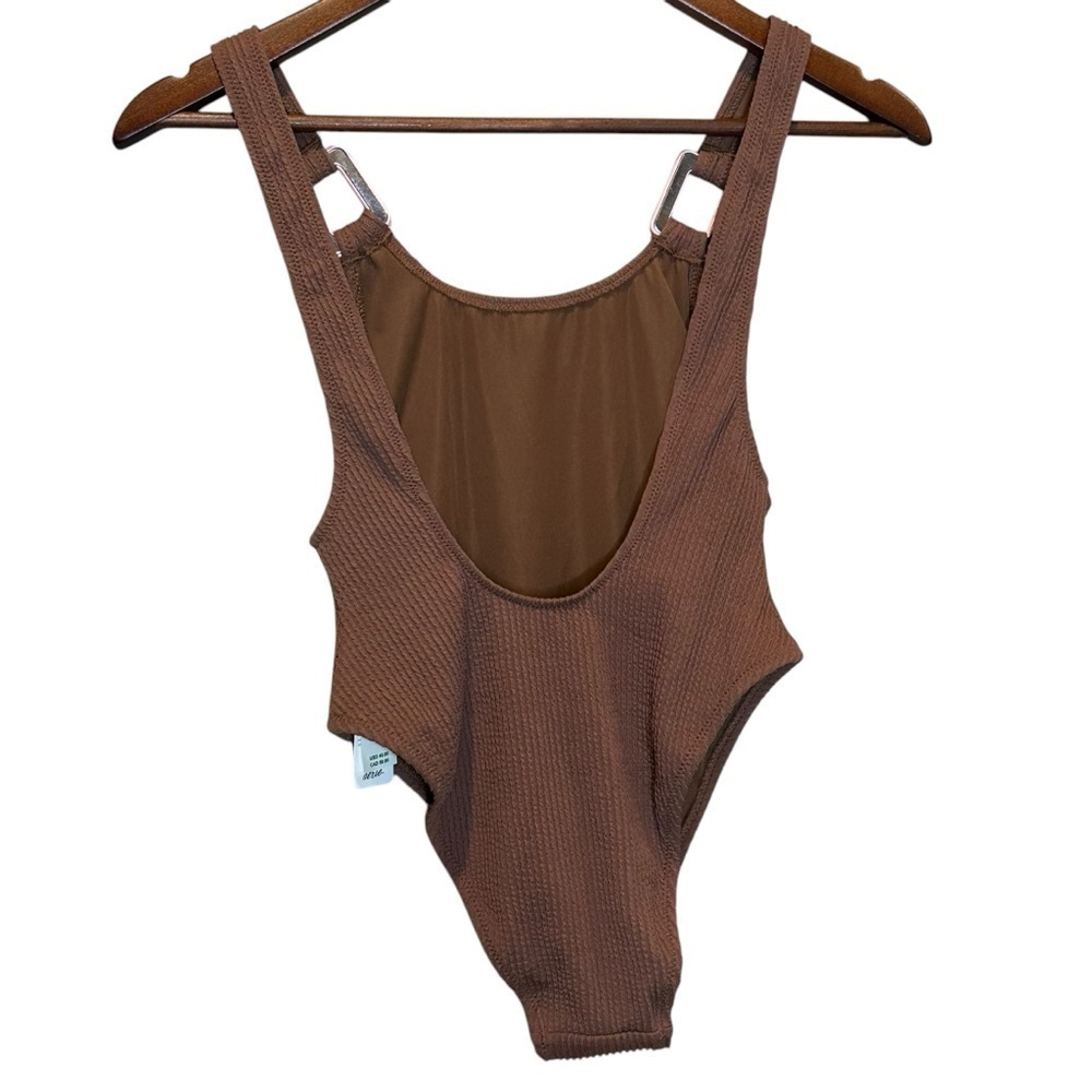 Aerie Crinkle Birthday Scoop Cheekiest One Piece Swimsuit Size Xsmall- Brown NEW - Picture 4 of 9